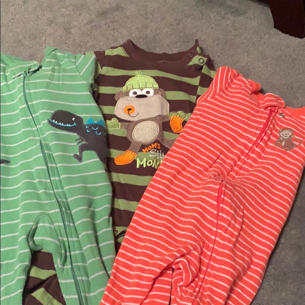Lot of 3 lightweight, long sleeve, one piece  pjs